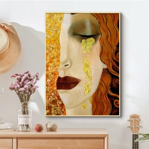 Abstract Gustav Klimt Golden Tears And Kiss Famous Canvas Paintings Reproductions Wall Poster Picture For Living Room Home Decor