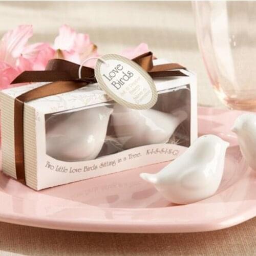Free Shipping 20pcs=10sets/lot Bridal Shower Wedding Souvenirs Guests Ceramic Love Birds Salt and Pepper Shakers