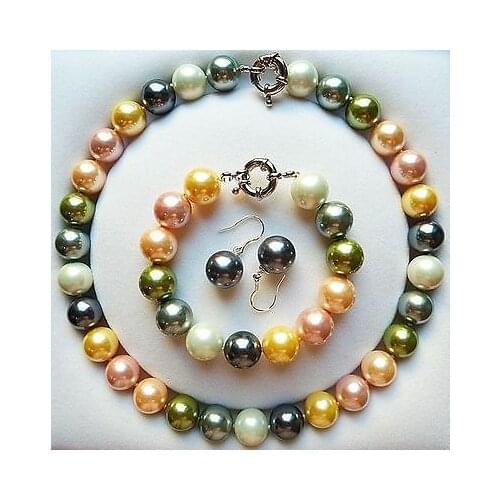 Free deliver Nobility Lucky Women New Design Set Of 14mm Colorful Shell Pearl Necklace Bracelet Earrings