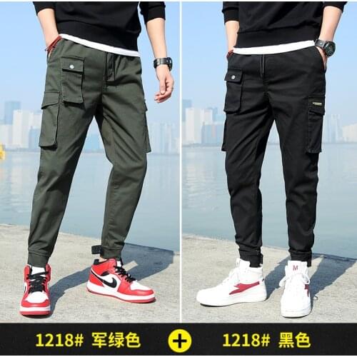 Pants mens four seasons tooling pure cotton fine canvas Korean fashion leisure straight tube loose fashion brand versatile outd