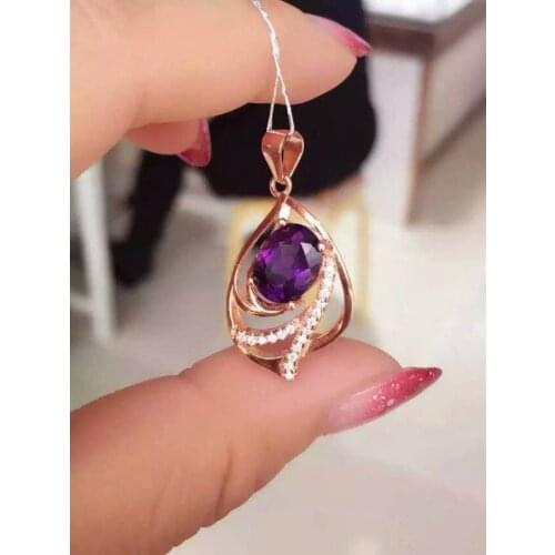 Natural amethyst pendant S925 Sterling silver Natural gemstone Pendant Necklace trendy Elegant surround women party fine jewelry
