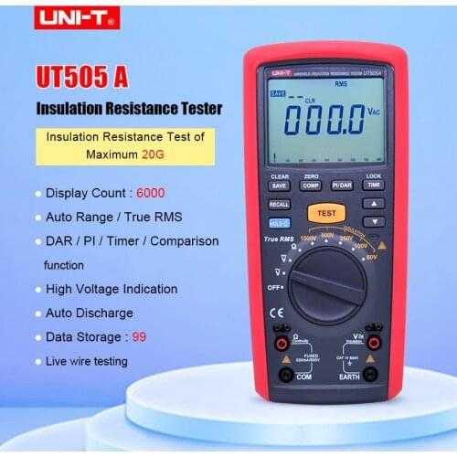 UNI-T UT505A 1000V Digital Handheld True RMS Megger Insulation Resistance Meter Tester Multimeter Ohm Voltmeter Megohmmeter