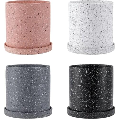 1PC Ceramic Flower Pot With Tray Storage Container Marble Pattern Plant Flowerpot Nordic Pots For Flowers Garden Home Decoration