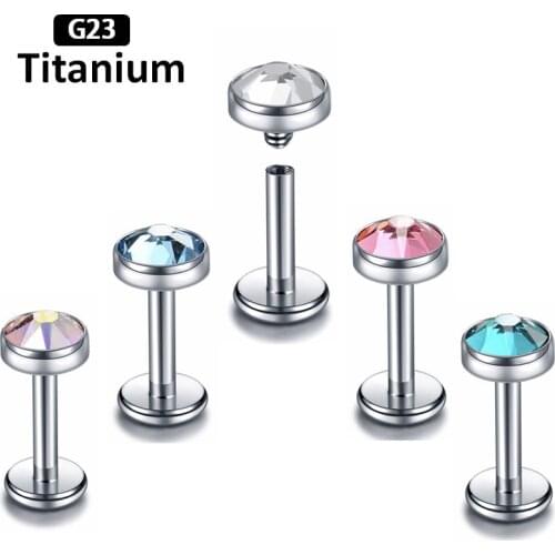 1PS Titanium Internal Thread Gem Lip Ring Piercing Labret Helix Tragus Orelha Cartilage Piercing Ear Stud Piercings Jewelry