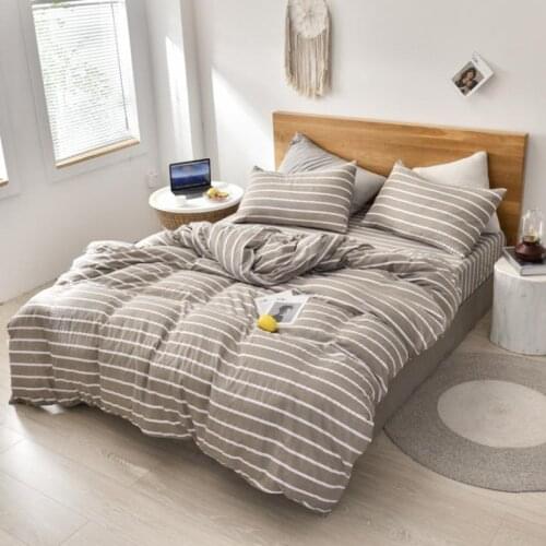 Simple Bedding Set Plaid Quilt Cover Stripe Pillowcase Comfortable Household Product Breathable Bedclothes Soft Fabric For Home
