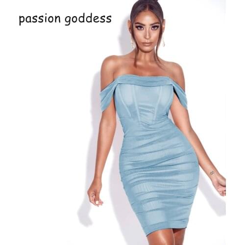 Summer 2021 Plus Size New Women Sexy Club Mesh Bodycon Folds Dress Off The Shoulder Slash Neck Black Elegant Short Party Dress