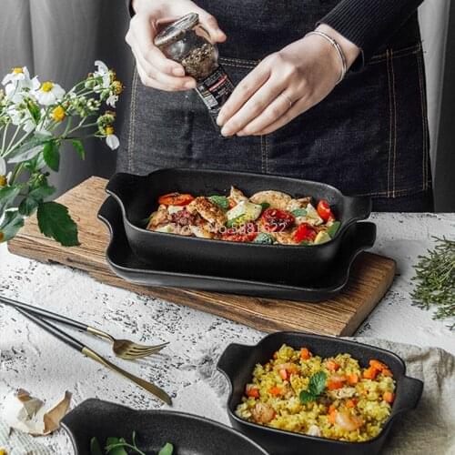 Matte Black Baking Plate Cheese Rice Ceramic Baking Dish Bowl