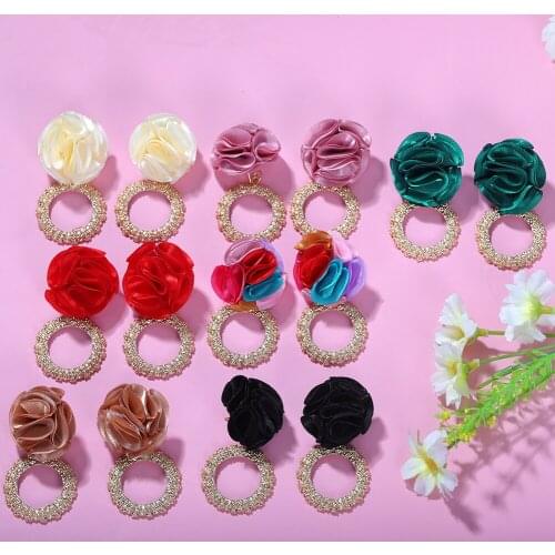 Dvacaman Trendy Fabric Flower Drop Earrings for Women Bohemian Fashion Gold Metal Round Dangle Earrings Party Statement Jewelry