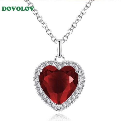 Dovolov Fashion Jewelry Romantic Red Crystal Necklace Titanic Heart Pendant Necklace for Women Girl Best Gift D3
