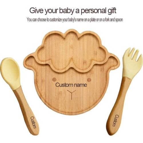 Cartoon Sheep Baby Feeding Bowl Set Bamboo Training Plate Silicone Suction Cup Spoon Fork Food Tableware for Children