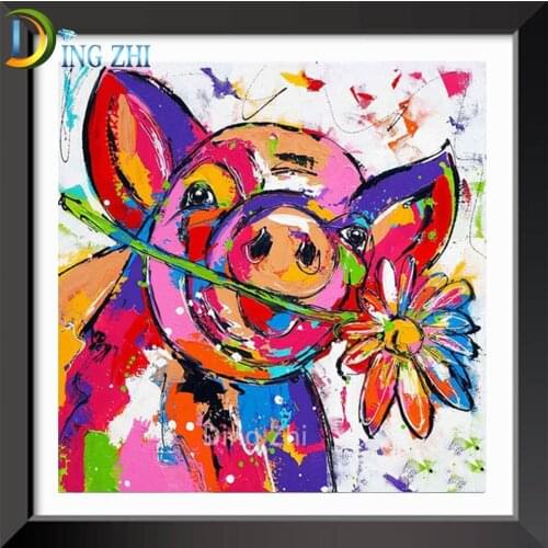 5D DIY Full Square Round Diamond Abstract Colorful Pig Kit Diamond Embroidery Cross Stitch 3D Cartoon Animal Flower Home Decor