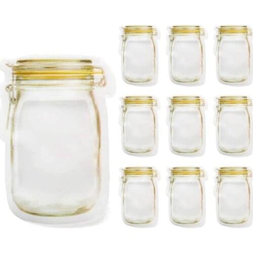 New 100 Pcs Reusable Mason Jar Zipper Bags Snack Food Storage Bag Seal Zip Lock Bags Candy Nuts Cookies Kitchen Organizer