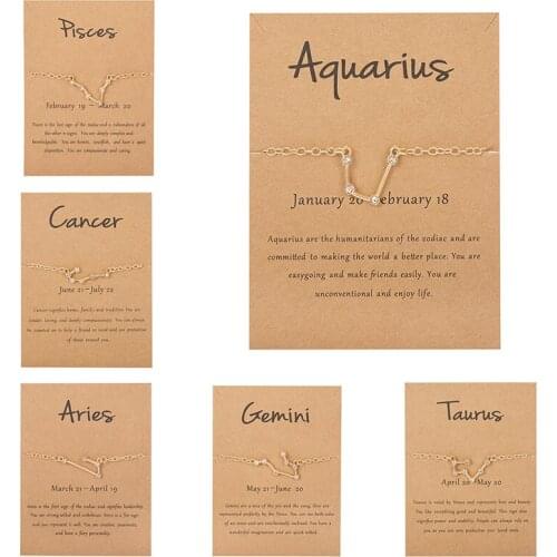 Charm Gold Color Rhinestone Star Zodiac Bracelet Women Girls 12 Constellation Horoscope Dainty Chain Wristband Birthday Jewelry
