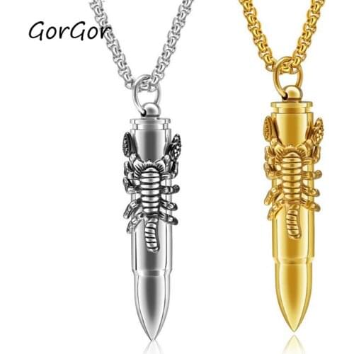 GorGor Necklace Men White Steel Pearl Chain Pattern Bullet Scorpion Pendant Gold Steel-color Individuality Accessories TX1372