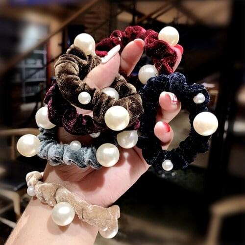 1PC Pearl Elastic Hair Bands Fabric Stretch Ring Sweater Hair large Intestine Hair Ring Scrunchie Hair Rope Hair Accessories2020