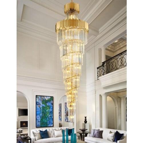 Modern crystal chandelier for staircase large hallway cristal lamp luxury home decor indoor lighting long chain light fixture