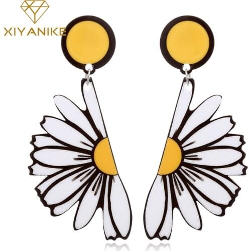 XIYANIKENew Fashion Big Acrylic Flower Earrings For Women Plastic Daisy Flowers Long Drop Earring Female Jewelry Brincos E679