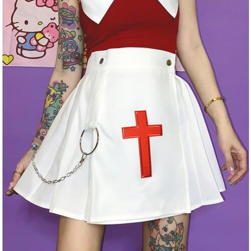 Japanese Hot Girl Trendy Short Skirt Women Cross High Waist Fashion Mini Skirts White A-Line Harajuku Summer Streetwear