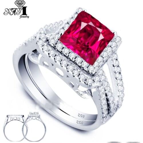 YaYI Fashion Women Jewelry Couple Ring 2CT Red Zircon CZ Silver Color Engagement Rings wedding Rings Party Ring Gift