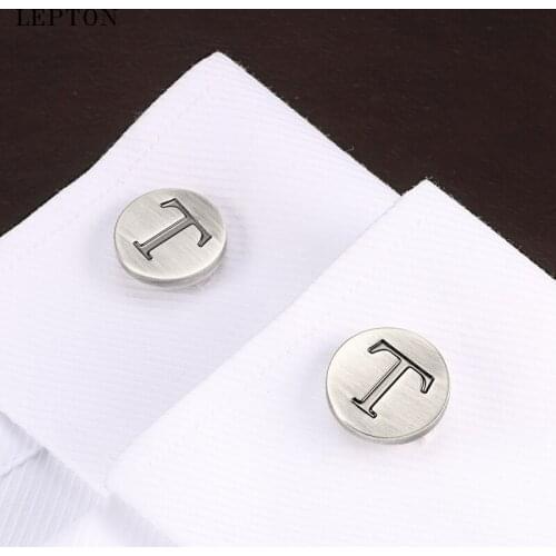 Lepton Letters of an alphabet T Cufflinks For Mens Classic Antique Silver plated Letters T cuff links Men shirt cuffs Cufflink