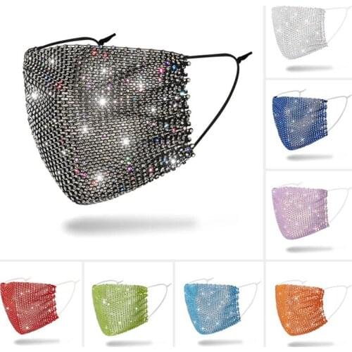 Women Fashion Shiny Rhinestone Face Mask Reusable Washable Face Bandana Bling Decor Jewelry Cosplay Accessories Party Mask Gift
