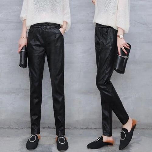 2021 Women Leather Pant Straight Pant Trousers Autumn Female Elegant High Waist Office Lady Slim Vintage Streetwear Pants H661