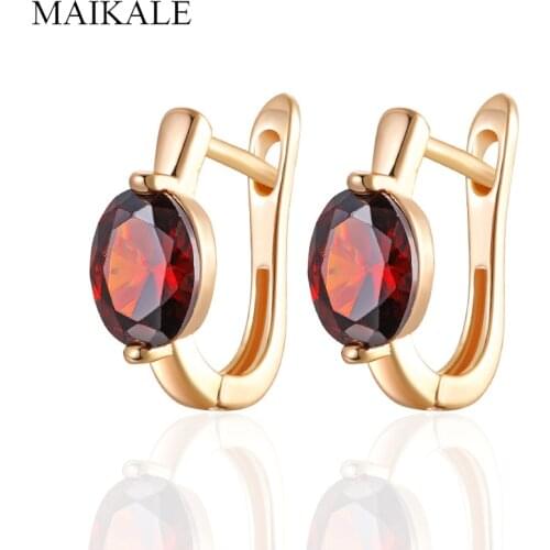 MAIKALE Small Gold Silver Color Classic Design Ellipse MultiColor Cubic Zirconia Stud Earrings for Women Jewelry Simple Gift