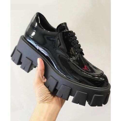 2020 Spring Women Single Shoe Patent Leather Thick Bottom Handsome Shoe Casual Comfortable Martins Ankle Lace Up Platform Shoes