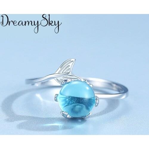 New Summer Bohemian Blue Mermaid Tail Fish Ring For Women Antique Knuckle Rings Boho Jewelry Anillos