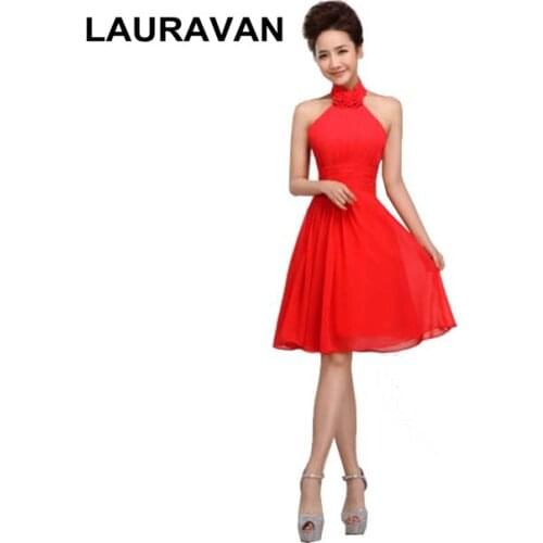 Plus size robe red hot pink purple bridesmaid 2020 women halter sexy chiffon short party dress gown under 100 formal dresses