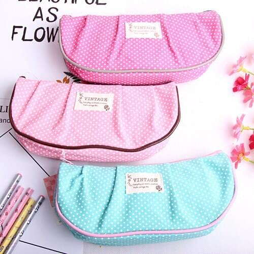 1PC Kawaii candy color dot series pencils bag Big storage pen pencil bags Canvas stationery school office supplies (ss-1539)