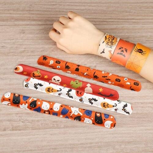 10pcs Halloween Slap Bracelets Funny Ghost Party Halloween Gifts Kids Adults Cartoon Pumpkin Happy Halloween Party Decor