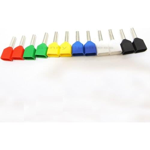 100PCs TE7508 2 X 20 AWG Twin Dual Entry Wire terminator For 2 X 0.75mm connector double pipe insulated cold-press terminal