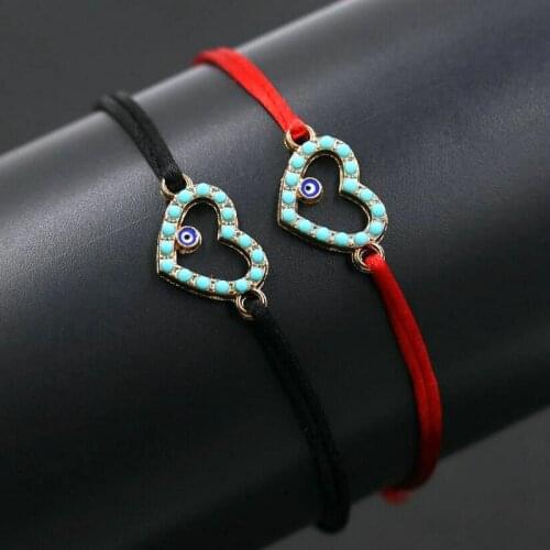 2pcs/set Minimalist Lucky Love Heart Shape Bracelet Red Rope Thread Braid Evil Eye Chakra Bracelet For Couples Men Women Lovers