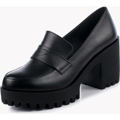 2020 Spring Autumn Non-slip Platform Shoes Woman High Heel Shoes Comfort Fashion Casual Shoes Genuine Leather Shoes High Heels