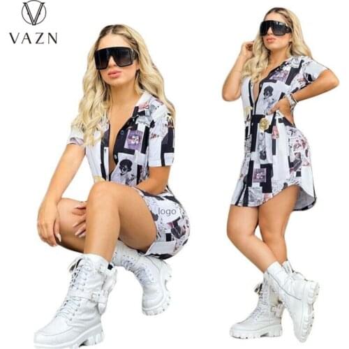 VAZN 2021 Long Style Vintage Chiffon Shirts Retro Young Overalls Daily Casual Joker Short Sleeve Women Slim Shirts