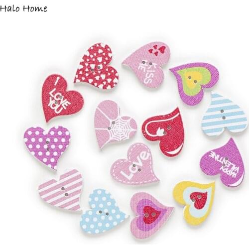 30pcs Heart Shape Wood Buttons Gift Sewing Scrapbooking Clothing Headwear Handmade Crafts Home Decor Accessories DIY 20mm