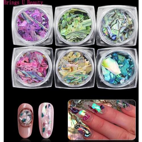 6 Colors/lot Natural Texture Abalone Shellfish Sea Shell 3d Charm Nail Art Decoration Slice DIY Beauty Salon Nail Decals Tools