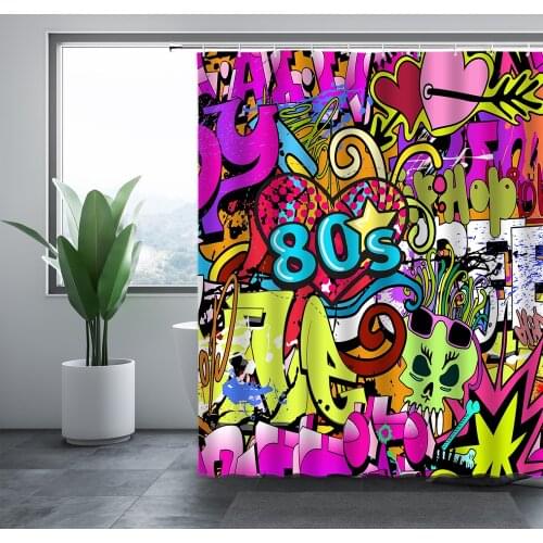 Abstract Comics Graffiti Shower Curtains Cool Hip Hop Skull Terror Pattern Bathroom Curtain Waterproof Cloth Bathtub Decor Set