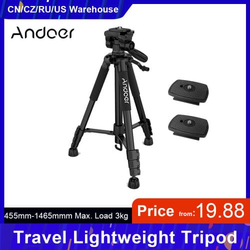 Andoer TTT-663N Travel Lightweight Camera Tripod for Photography Video Shooting Support DSLR SLR Camcorder with Carry Bag