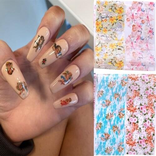 Angel Flower Nail Art Decoration Transfer Paper 10 Sheets/pack Fashion Cute Pattern Charm Design Nail Decals Nail Accessories