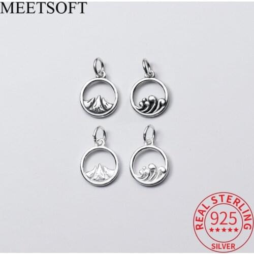 MEETSOFT Trendy 925 Sterling Silver Mountains and waves Charms DIY Handmade Necklace Decoration Bracelet Jewelry Accessories