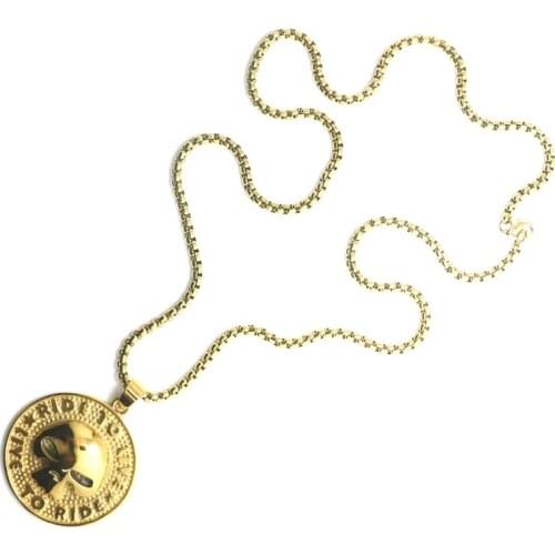 Unisex 316L Stainlesss Steel Star Ride To Live, Live To Ride Skull Gold-Color Pendant Chain