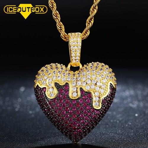 ICEOUTBOX Iced Cubic Zirconia Heart Pendant Mix Color Hip Hop Fashion Jewelry For Women Men Love Rock Necklace Dropshipping
