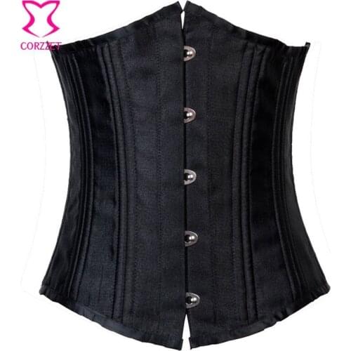Black Satin Gothic Corset Underbust Tight Lacing 24 Steel Bone Waist Trainer Corsets Slimming Corpete E Corseletes Espartilhos