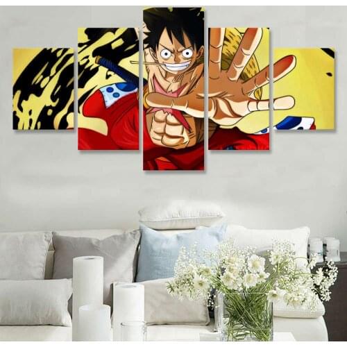 Home Decor 5 Set Canvas Painting Monkey D Luffy Picture Wall Art Anime Role HD Prints One Piece Modular Poster Frame For Bedroom
