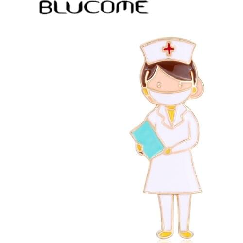 Blucome Enamel Doctor Nurse Figure Brooches For Women Gifts Personality Medical Medicine Brooch Pins Hospital School Supply