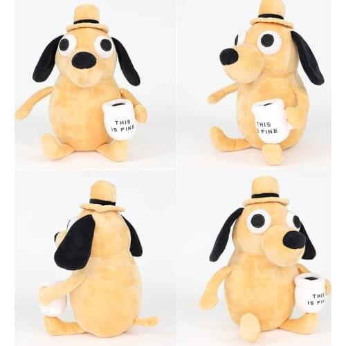 This Is Fine Meme Coffee Dog 25cm Plush Toy Soft Stuffed Doll Cute Coffee Cup Stuffed Plush Toy