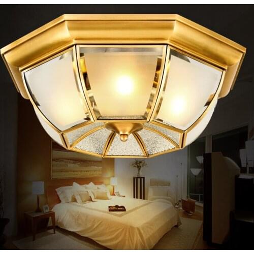 European led ceiling lamp full copper lamp American study lamp warm bedroom balcony retro lighting