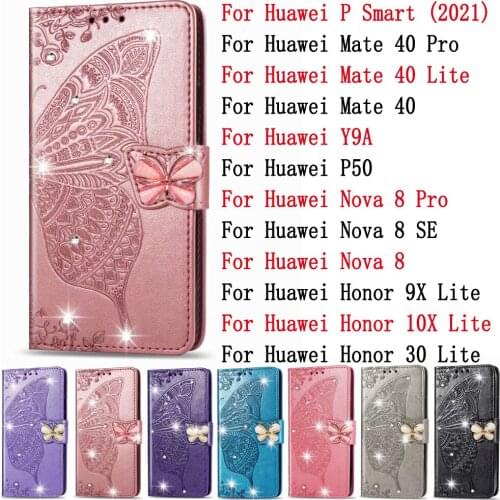 Sunjolly Leather Case Flip Card Wallet Stand Cover for Huawei P Smart 2021 Mate 40 Pro Lite Nova 8 SE Pro Honor 9X 10X 30 Lite